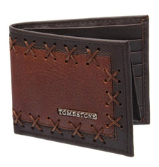 Cartera de Cuero Original Tejida Tombstone Color Cognac con Cafe