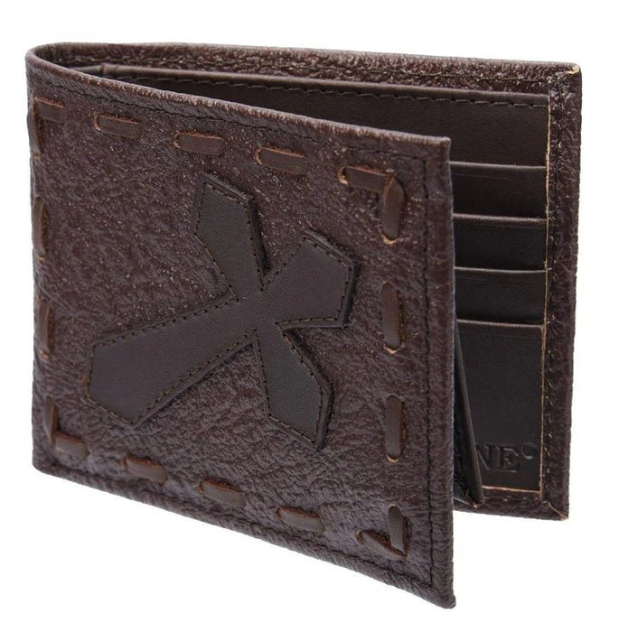 Cartera de Cuero Original Tejida Tombstone con Cruz Color Cafe