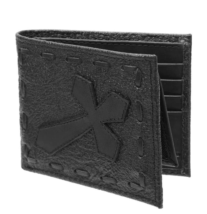 Cartera de Cuero Original Tejida Tombstone con Cruz Color Negro