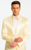 Champagne Satin Double Breasted Peak Lapel 3 Piece Skinny Fit Tazzio Men's Suit with Matching Bowtie 6   - from alligatorwarehouse.com