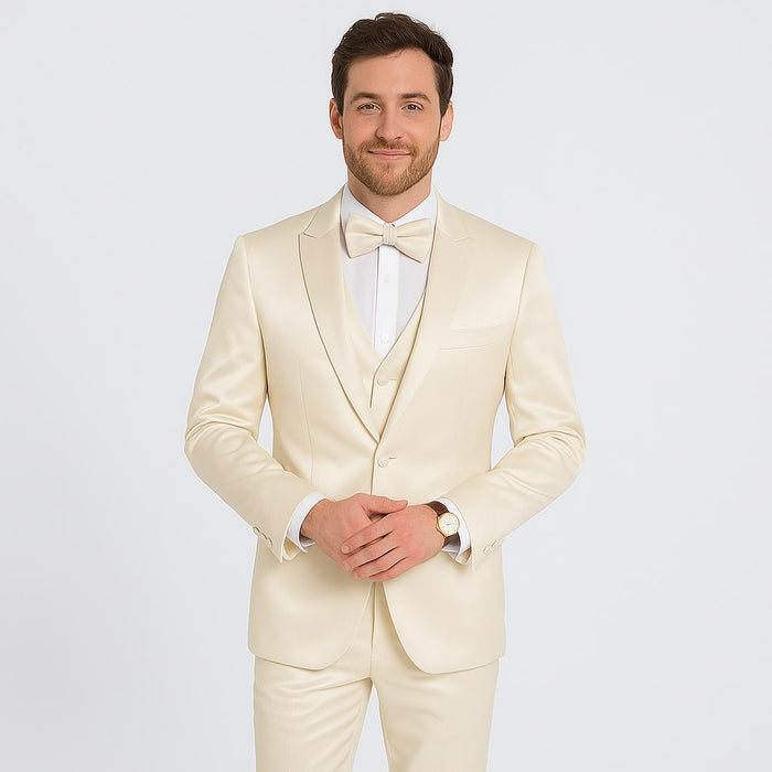 Champagne Satin Tuxedo Set – 4-Piece Look for Weddings & Proms