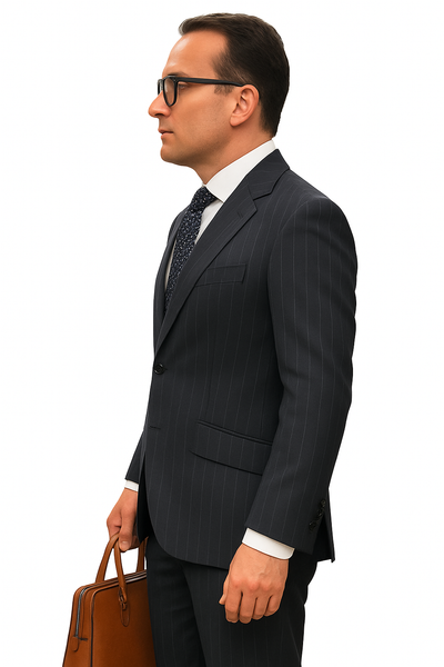 Statement Suits - Wool Suits - Peak Lapel Suits - Ticket Pocket - Modern Fit - Charcoal Stripe Suit 7   - from alligatorwarehouse.com