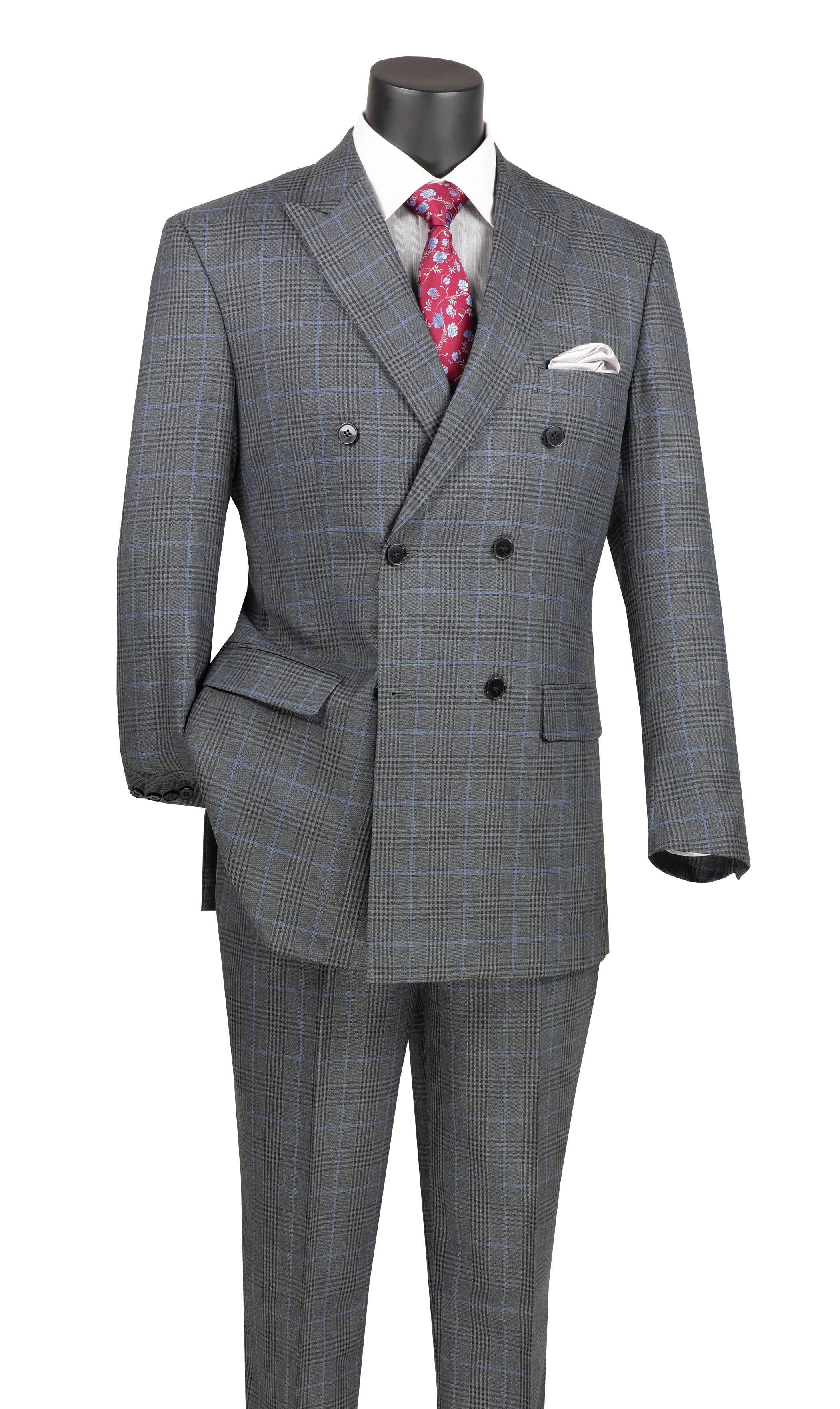 Charcoal Windowpane Double Breasted Suit 1 SO1DRW-2_CHARCOAL_38S  - from alligatorwarehouse.com