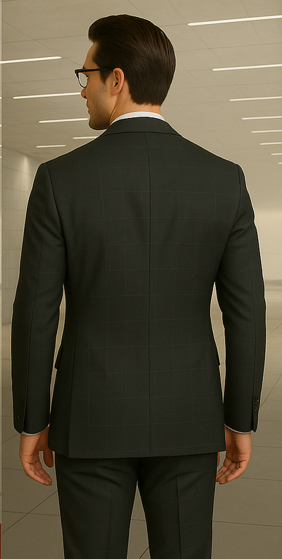 Wool Suit - Italian Made Business Suit by Statement Men's 100% Wool 2 Piece Double Breasted Suit - Subtle Windowpane 17 SD-104_Black_38R  - from alligatorwarehouse.com
