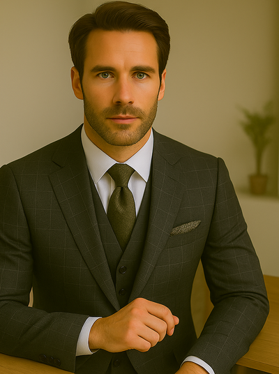 Wool Suit - Italian Made Business Suit by Statement Men's 3 Piece 100% Wool Modern Fit Suit - V-Neck Double Breasted Vest 7 MONTESUIT_Brown_38R  - from alligatorwarehouse.com