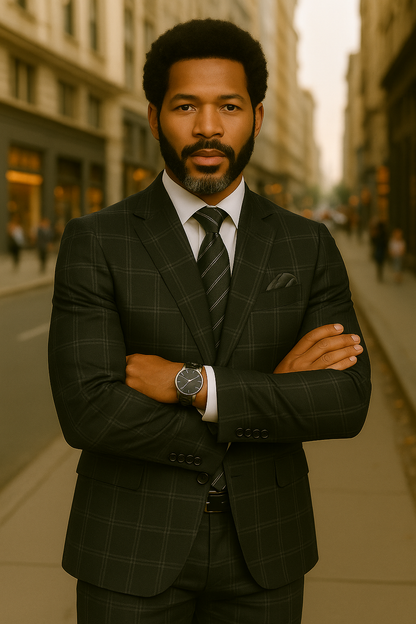 Wool Suit - Italian Made Business Suit by Statement Men's 2 Piece Big and Tall 100% Wool Fashion Suit - Bold Plaid