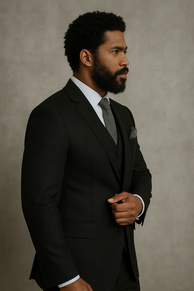 Wool Suit - Italian Made Business Suit by Statement Men's 3 Piece 100% Wool Modern Fit Suit - Sharp Plaid Pattern 4 ZILO-1_Charcoal_38R  - from alligatorwarehouse.com