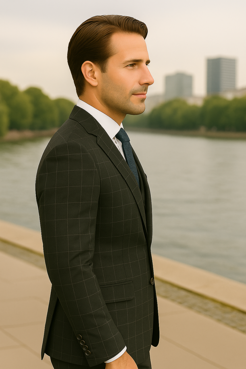 Wool Suit - Italian Made Business Suit by Statement Men's 3 Piece 100% Wool Modern Fit Suit - Fashion Pattern