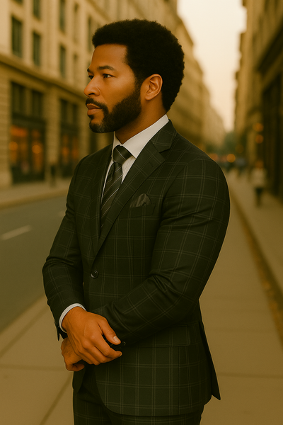 Wool Suit - Italian Made Business Suit by Statement Men's 2 Piece Big and Tall 100% Wool Fashion Suit - Bold Plaid 4 LORICCIBnT_Charcoal_58R  - from alligatorwarehouse.com