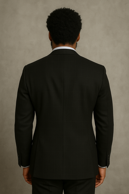 Wool Suit - Italian Made Business Suit by Statement Men's 3 Piece 100% Wool Modern Fit Suit - Sharp Plaid Pattern