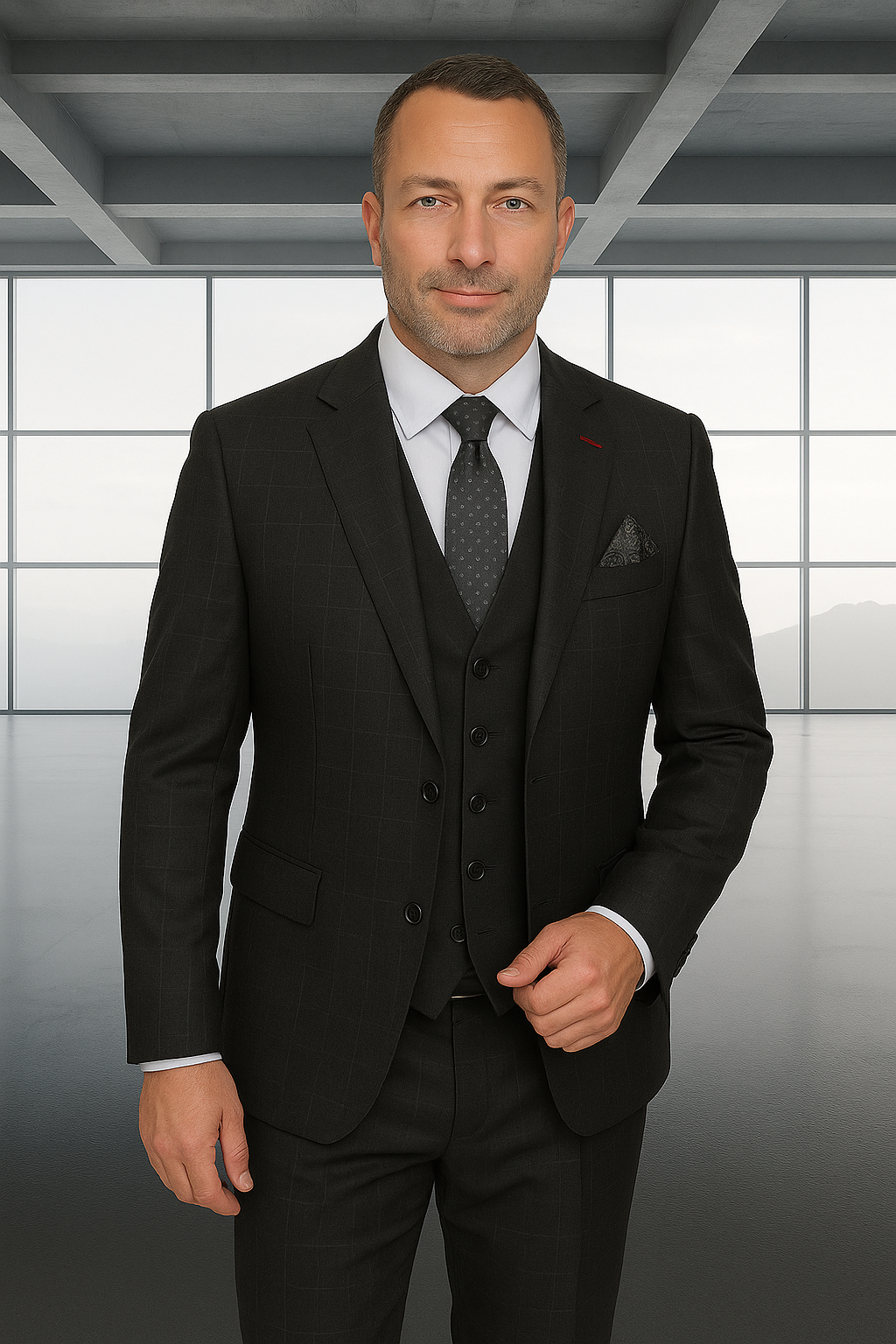 Wool Suit - Italian Made Business Suit by Statement Men's 3 Piece 100% Wool Modern Fit Suit - Solid Scoop Vest