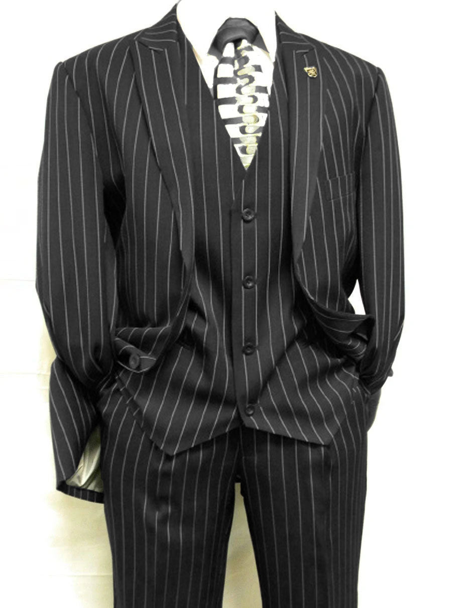 Mens 2 Button Gangster Pinstripe Suit in Navy