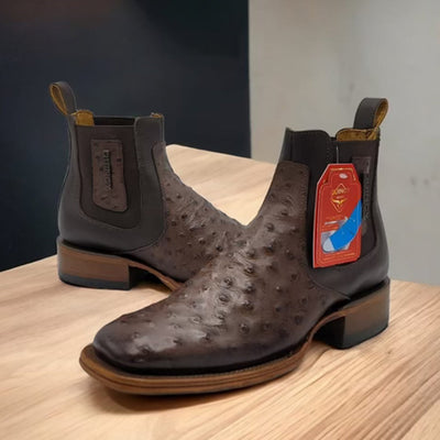 Mens Short Ostrich Print Western Boots 2   - from alligatorwarehouse.com