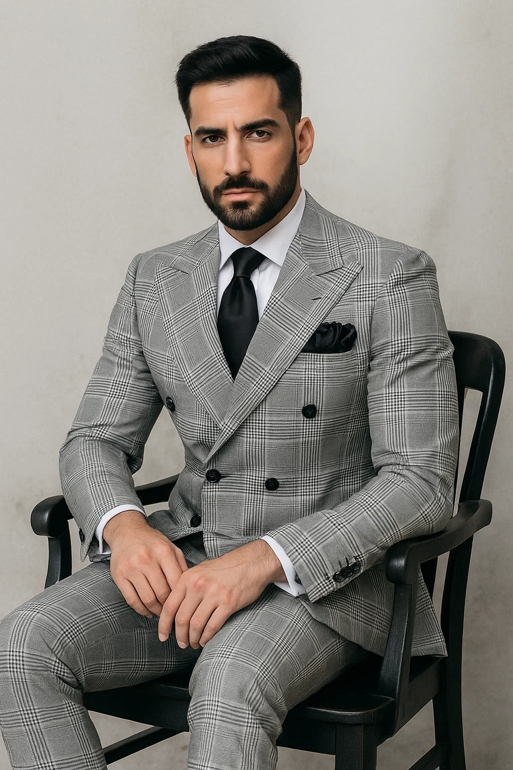 Suits With Baggy Pleated Pants - Wide Leg Pants 100% Wool - Classic Fit in Black and White Plaid Color by Rossiman 9   - from alligatorwarehouse.com