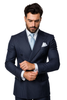 Suits With Baggy Pleated Pants - Wide Leg Pants 100% Wool - Classic Fit in Navy with White Pinstripe Color by Rossiman 6   - from alligatorwarehouse.com