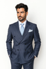 Suits With Baggy Pleated Pants - Wide Leg Pants 100% Wool - Classic Fit in Navy with White Pinstripe Color by Rossiman 3   - from alligatorwarehouse.com