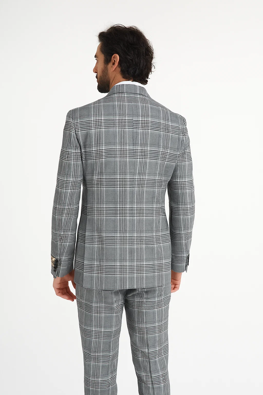 Suits With Baggy Pleated Pants - Wide Leg Pants 100% Wool - Classic Fit in Black and White Plaid Color by Rossiman 6   - from alligatorwarehouse.com