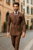 Suits With Baggy Pleated Pants - Wide Leg Pants 100% Wool - Classic Fit in Brown Plaid Color by Rossiman 8   - from alligatorwarehouse.com