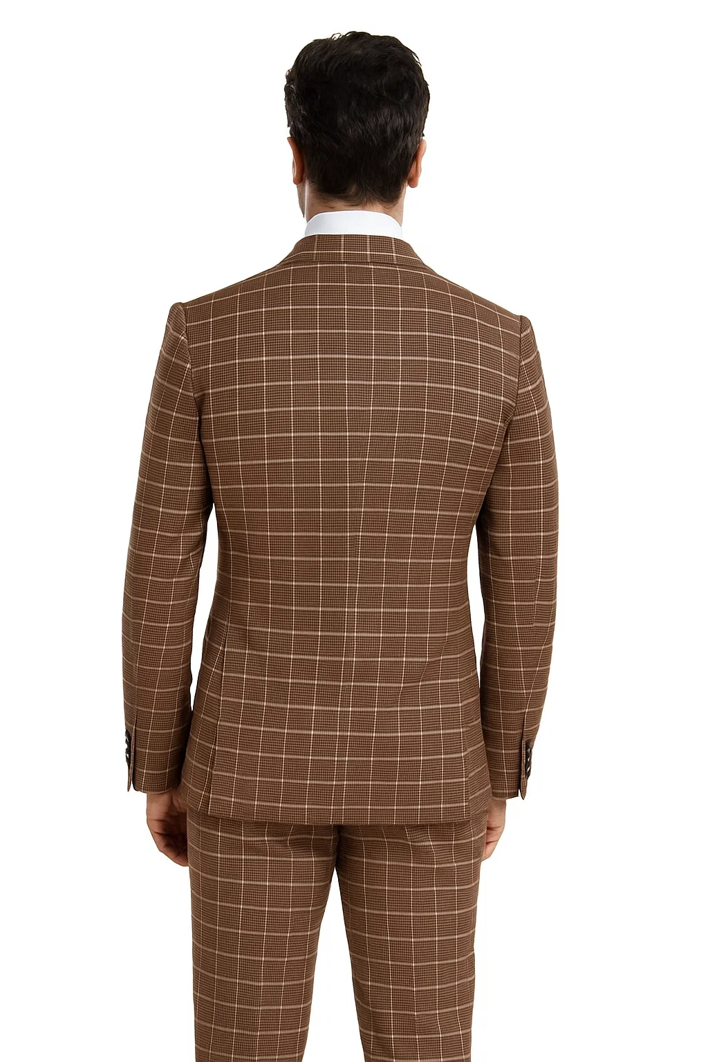 Suits With Baggy Pleated Pants - Wide Leg Pants 100% Wool - Classic Fit in Brown Plaid Color by Rossiman 7   - from alligatorwarehouse.com