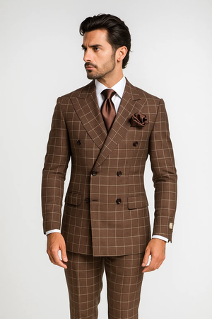 Classic Fit in Brown Plaid Color by Rossiman