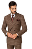 Suits With Baggy Pleated Pants - Wide Leg Pants 100% Wool - Classic Fit in Brown Plaid Color by Rossiman 4   - from alligatorwarehouse.com