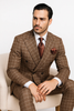 Suits With Baggy Pleated Pants - Wide Leg Pants 100% Wool - Classic Fit in Brown Plaid Color by Rossiman 2   - from alligatorwarehouse.com