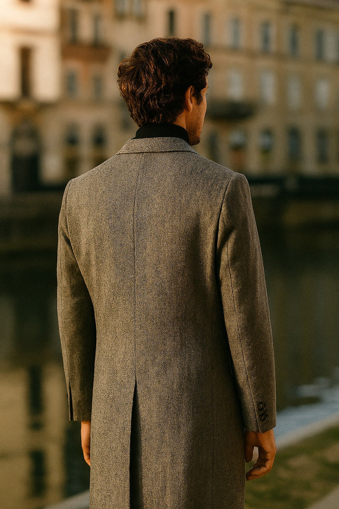 Herringbone Wool & Cashmere Chesterfield Overcoat – 1920s Full Length