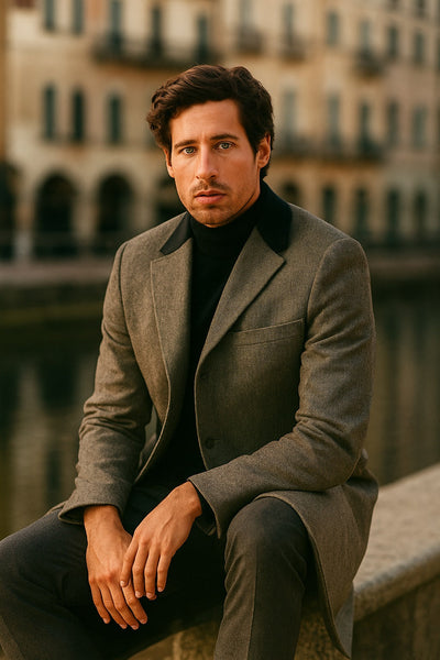 Herringbone Wool & Cashmere Chesterfield Overcoat – 1920s Full Length 5   - from alligatorwarehouse.com