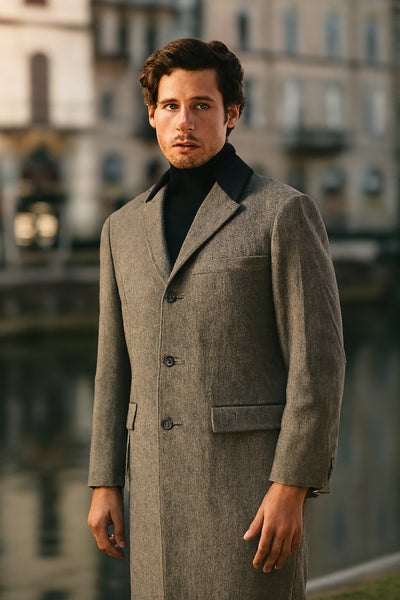 Herringbone Wool & Cashmere Chesterfield Overcoat – 1920s Full Length 1   - from alligatorwarehouse.com