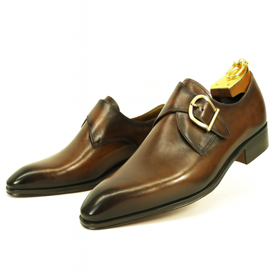 Mens Carrucci Classic Leather Fade Single D-Buckle Monk Strap Dress Shoe in Chestnut 6   - from alligatorwarehouse.com