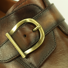 Mens Carrucci Classic Leather Fade Single D-Buckle Monk Strap Dress Shoe in Chestnut