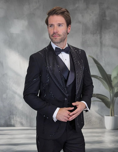 Statement Men's 3-Piece Modern Fit – Elegant Gemstone Pattern Design 1 CHIC-BLACK-34S  - from alligatorwarehouse.com