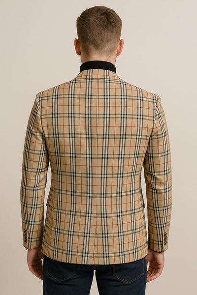 Classic Beige Checkered Blazer – Tan Plaid Sport Coat - Camel Windowpane Pattern 3   - from alligatorwarehouse.com