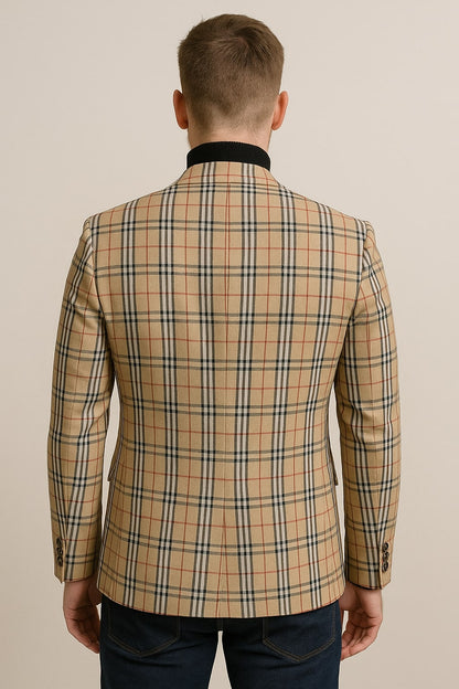 Classic Beige Checkered Blazer – Tan Plaid Sport Coat - Camel Windowpane Pattern