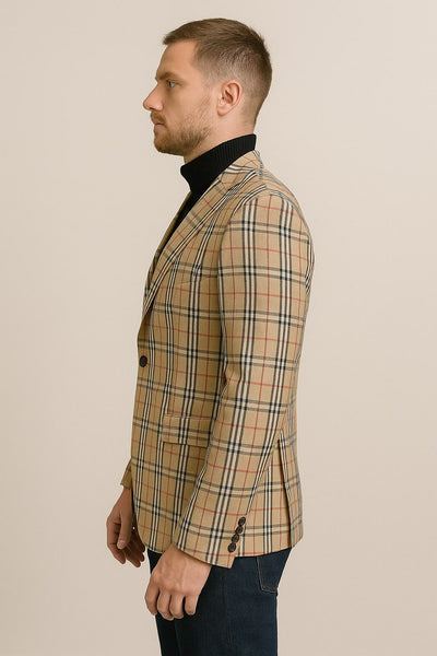 Classic Beige Checkered Blazer – Tan Plaid Sport Coat - Camel Windowpane Pattern 2   - from alligatorwarehouse.com