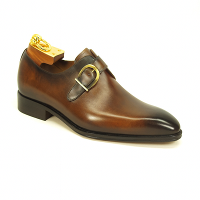 Mens Carrucci Classic Leather Fade Single D-Buckle Monk Strap Dress Shoe in Chestnut 1   - from alligatorwarehouse.com