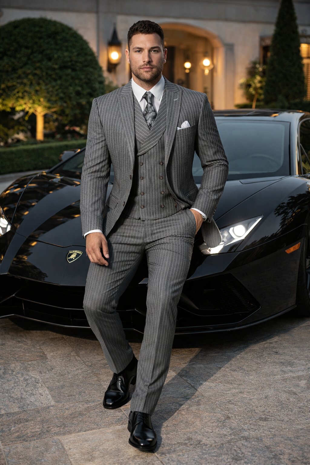 Mens Gangster Pinstripe 2 Button Double Breasted Vest Grey Suit