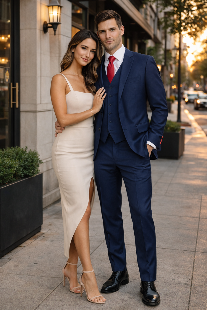 Mens Tiglio Solid Navy Suit – Classic 2 Piece Navy Blue Suit for Wedding, Business & Formal Wear