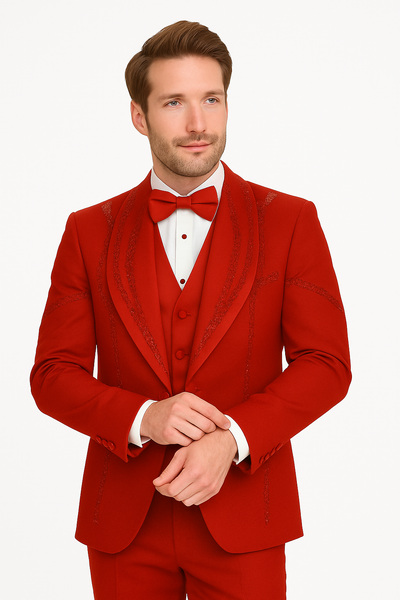 Italian Red Wool 3-Piece Modern Fit Tuxedo 8   - from alligatorwarehouse.com