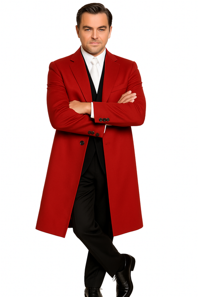 Three Buttons Red Wool Fabric Overcoat / Long men's Dress Topcoat - Winter coat 7   - from alligatorwarehouse.com