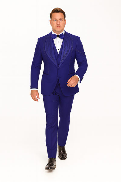 Royal Blue Italian Wool 3-Piece Modern Fit Tuxedo 6   - from alligatorwarehouse.com