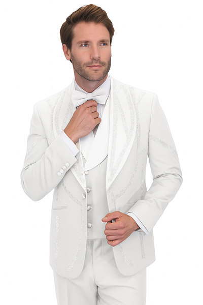 Italian Wool 3-Piece Modern Fit White Tuxedo 6   - from alligatorwarehouse.com