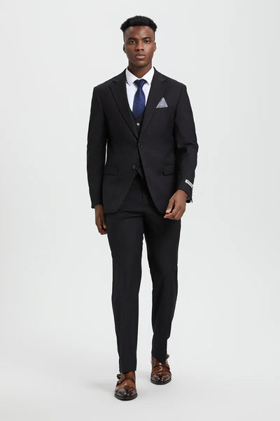 Men's Two Button Vested Stacy Adams Designer Basic Suit In Black 5 1K-4516  - from alligatorwarehouse.com