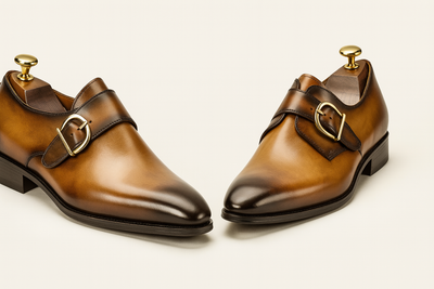 Mens Carrucci Classic Leather Fade Single D-Buckle Monk Strap Dress Shoe in Chestnut 16   - from alligatorwarehouse.com