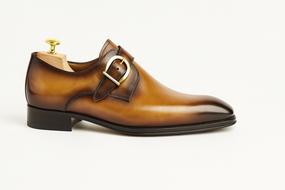 Mens Carrucci Classic Leather Fade Single D-Buckle Monk Strap Dress Shoe in Chestnut 12   - from alligatorwarehouse.com