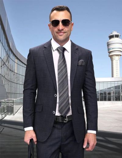 Statement Men's 2-Piece Big & Tall 100% Wool Fashion Suit – Timeless Glen Plaid Pattern 1 CONARI-BG-BLACK-56R  - from alligatorwarehouse.com