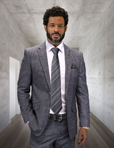 Statement Men's 2-Piece Big & Tall 100% Wool Fashion Suit – Timeless Glen Plaid Pattern 2 CONARI-BG-BLACK-56R  - from alligatorwarehouse.com
