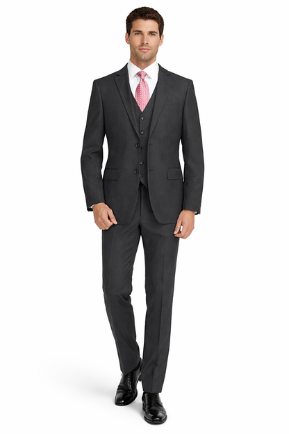 Mens Charcoal Tiglio Suit – Classic 3 Piece Dark Grey Suit for Business, Wedding and Formal Wear
