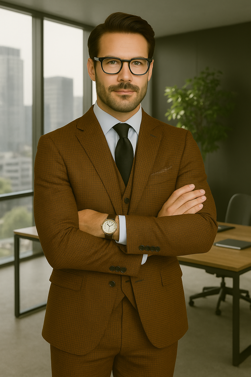 Wool Suit - Italian Made Business Suit by Statement Men's 3 Piece 100% Wool Modern Fit Suit - Micro Checker Pattern