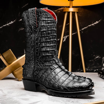 Marco Di Milano Marlboro Black Hornback Crocodile Tail Tractor Sole Cowboy Boots 7   - from alligatorwarehouse.com